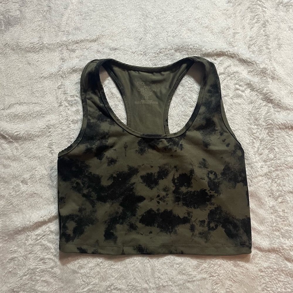 Evolution and Creation Olive Black Tie-Dye Crop Top